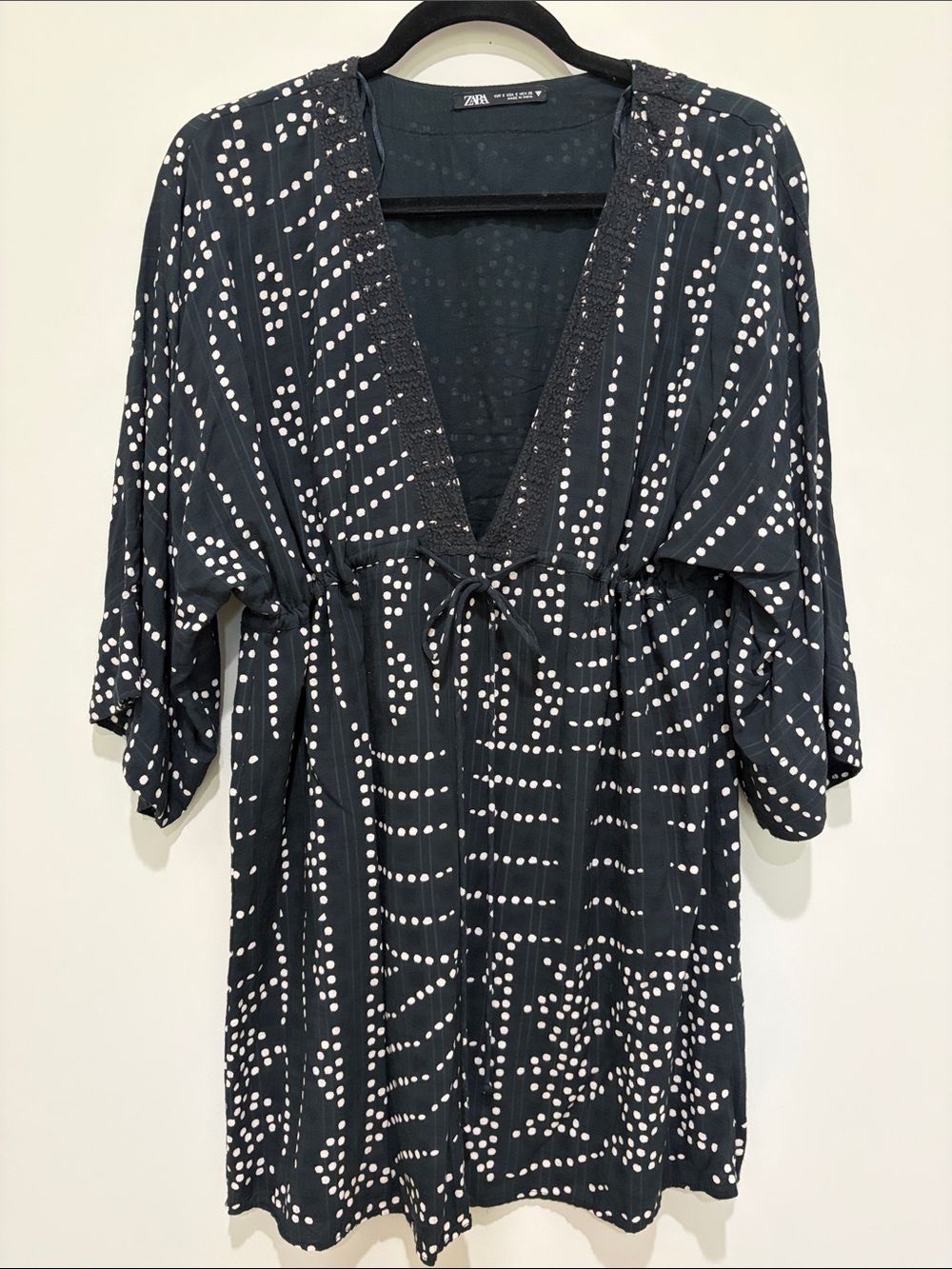 Zara Black Dot-Pattern Kaftan Dress